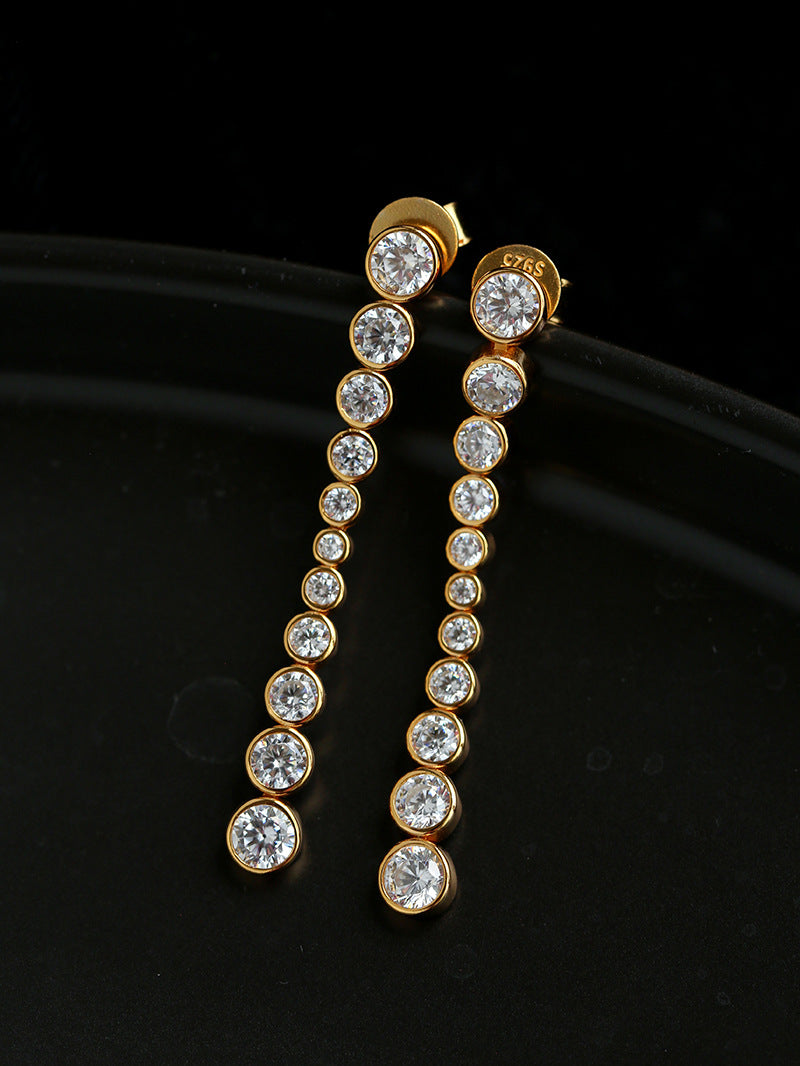 Lueur Bubble Long Cubic Zircon Drop Earrings-Gold gembea jewelry
