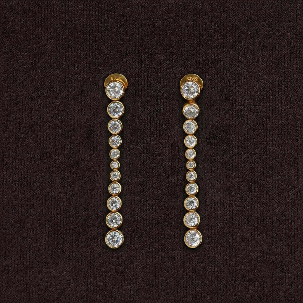Lueur Bubble Long Cubic Zircon Drop Earrings-Gold gembea jewelry