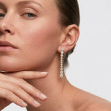 Lueur Bubble Long Cubic Zircon Drop Earrings-Gold gembea jewelry