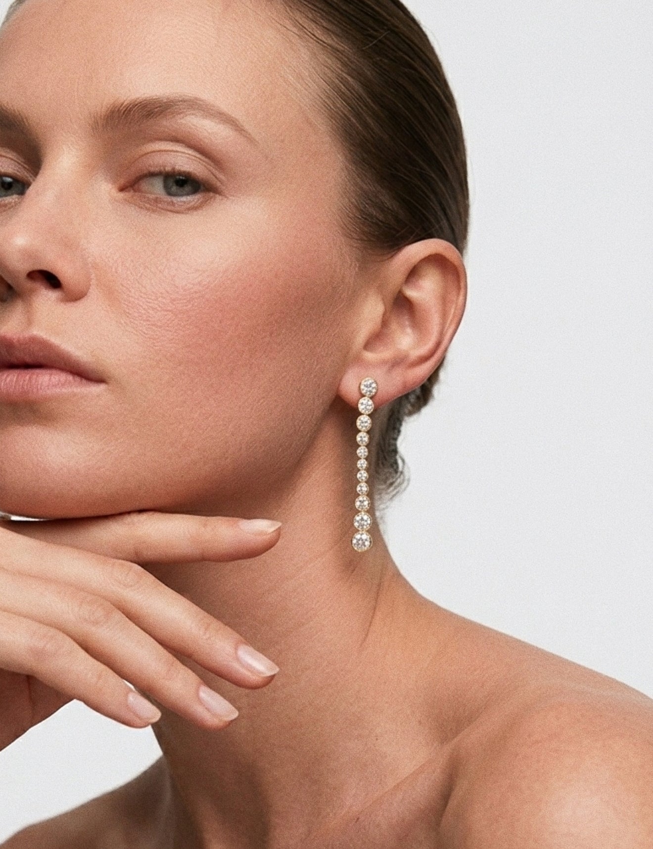 Lueur Bubble Long Cubic Zircon Drop Earrings-Gold gembea jewelry