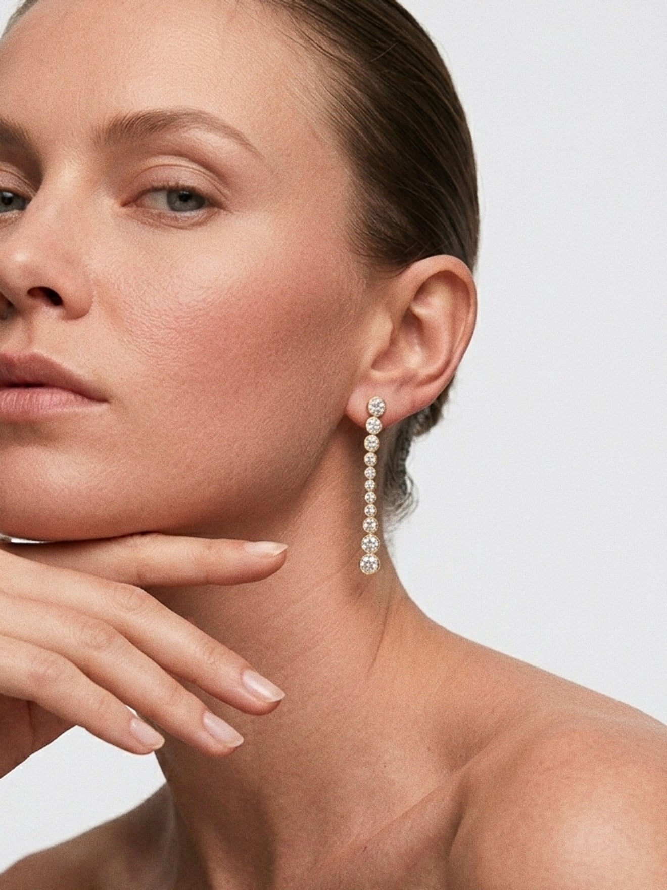 Lueur Bubble Long Cubic Zircon Drop Earrings-Gold gembea jewelry