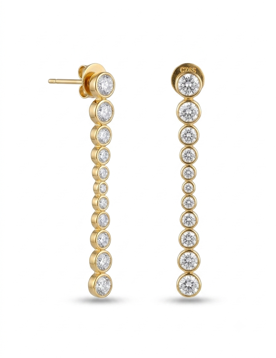 Lueur Bubble Long Cubic Zircon Drop Earrings-Gold gembea jewelry