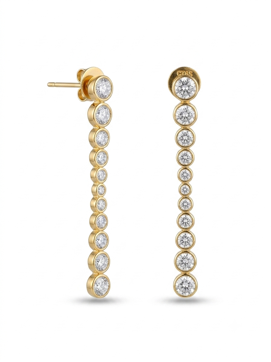 Lueur Bubble Long Cubic Zircon Drop Earrings-Gold gembea jewelry