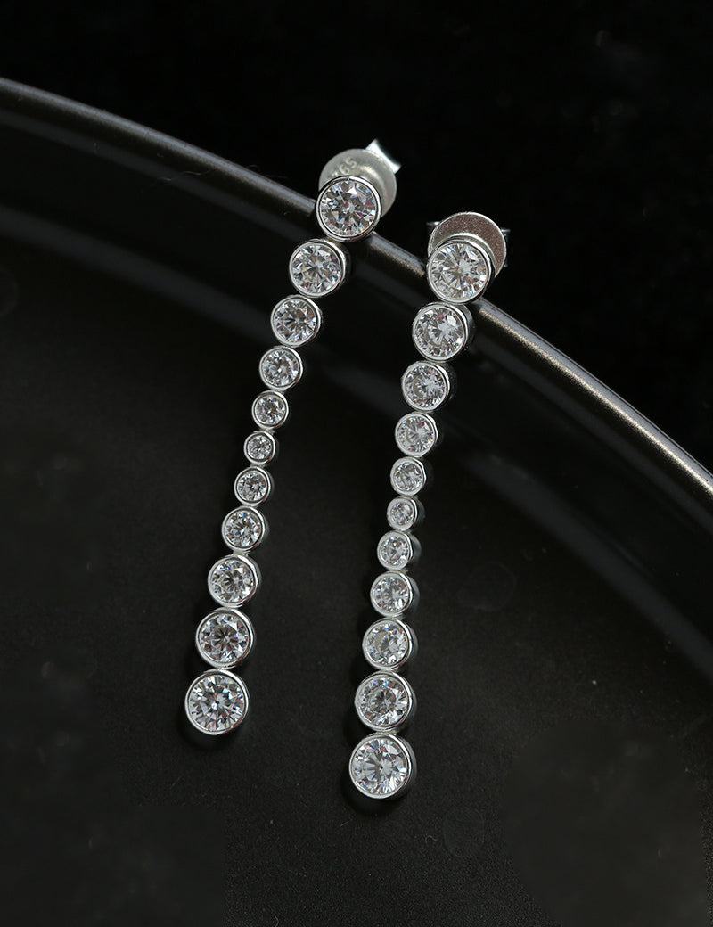 Lueur Bubble Long Cubic Zircon Drop Earrings-Silver gembea jewelry