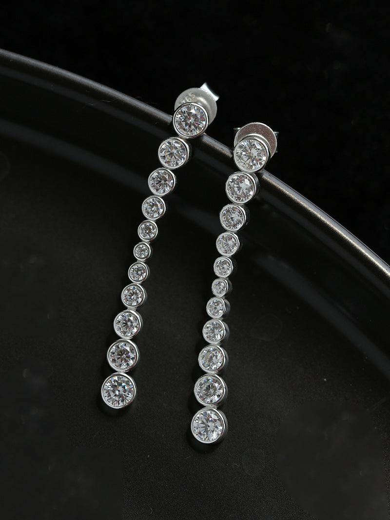 Lueur Bubble Long Cubic Zircon Drop Earrings-Silver gembea jewelry