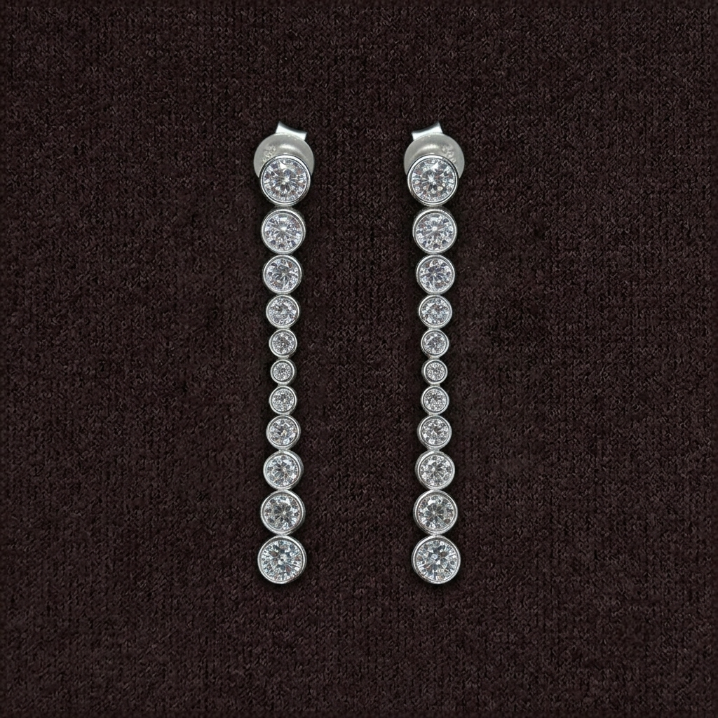 Lueur Bubble Long Cubic Zircon Drop Earrings-Silver gembea jewelry