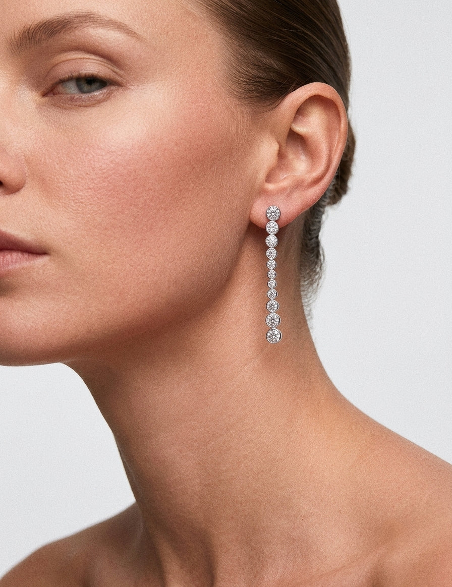 Lueur Bubble Long Cubic Zircon Drop Earrings-Silver gembea jewelry
