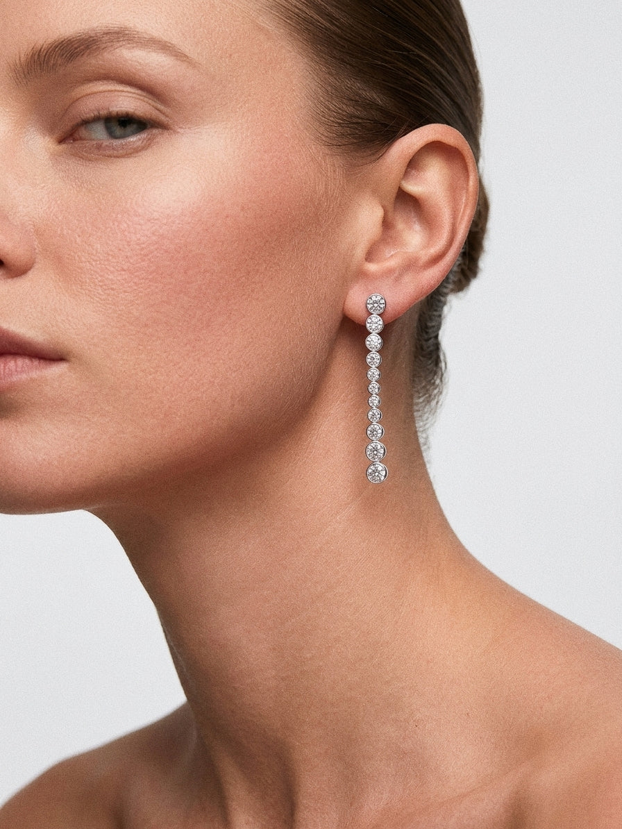 Lueur Bubble Long Cubic Zircon Drop Earrings-Silver gembea jewelry