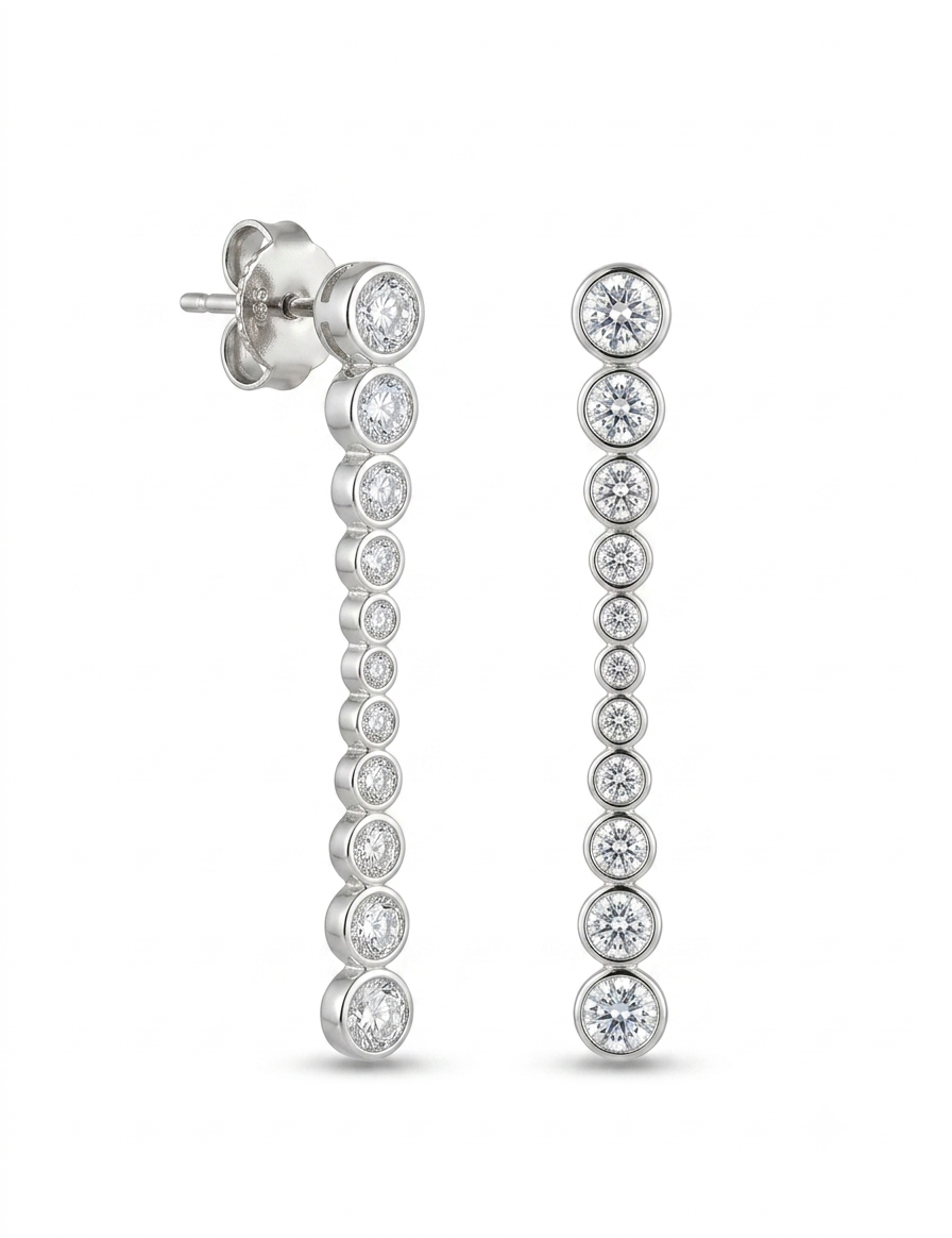 Lueur Bubble Long Cubic Zircon Drop Earrings-Silver gembea jewelry