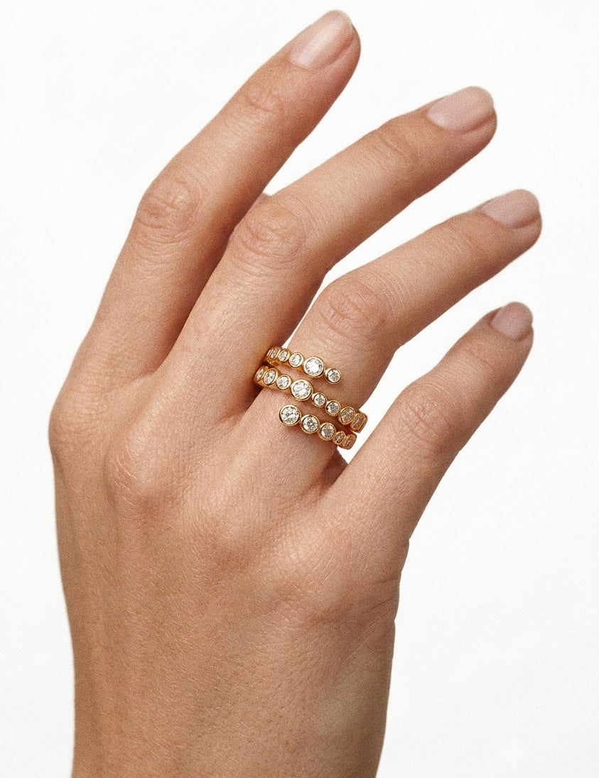 Lueur Bubble Three Layers Cubic Zircon Ring-Gold gembea jewelry