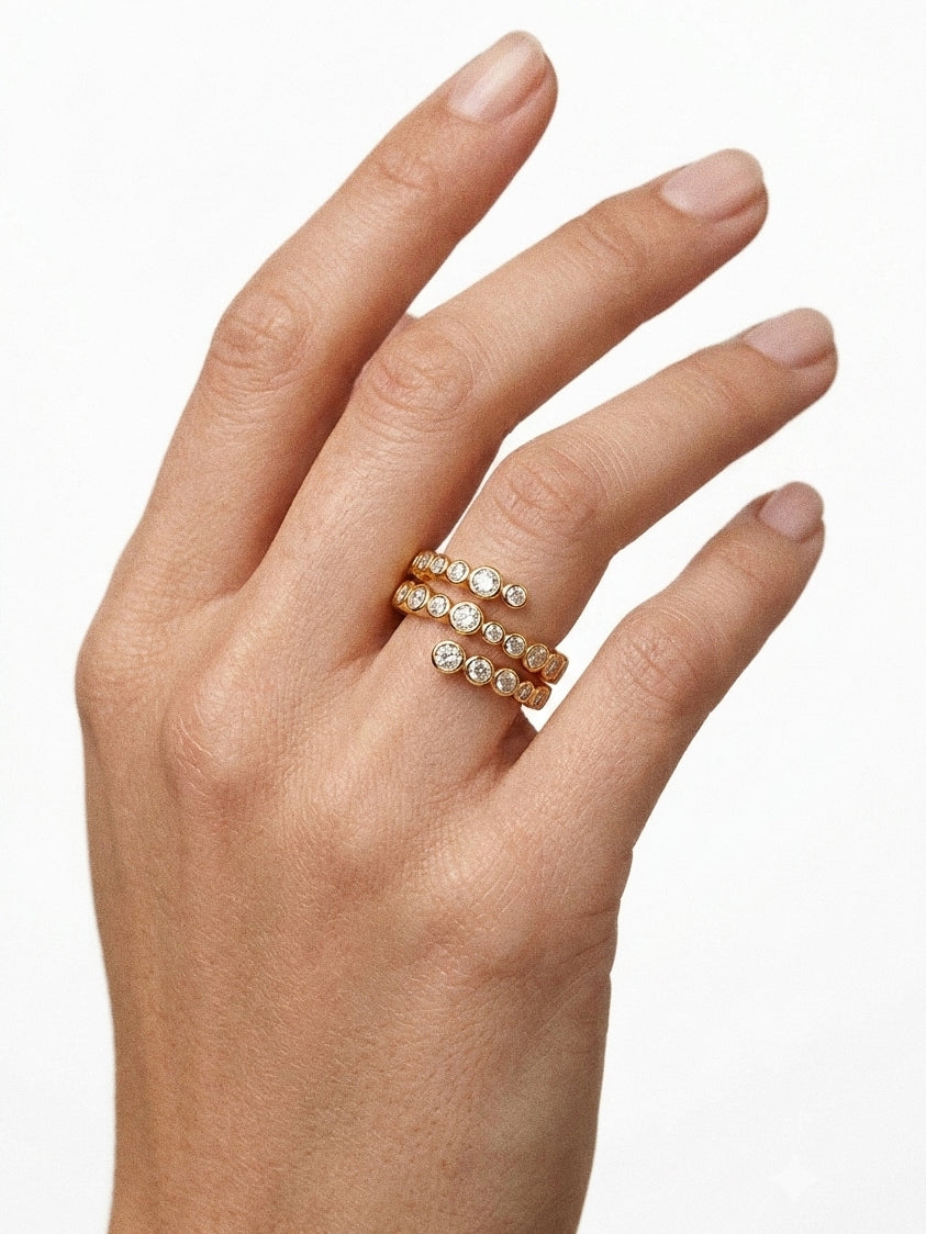 Lueur Bubble Three Layers Cubic Zircon Ring-Gold gembea jewelry