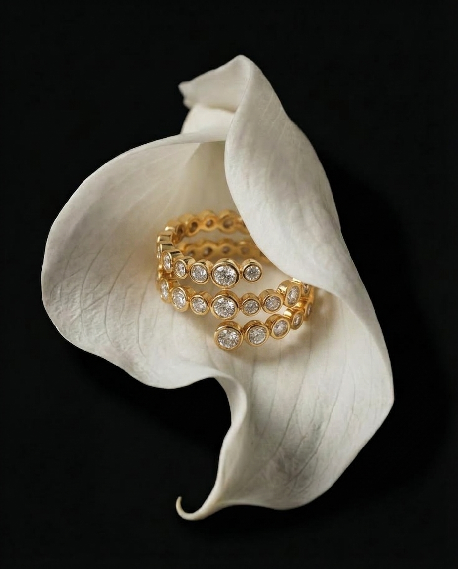Lueur Bubble Three Layers Cubic Zircon Ring-Gold gembea jewelry