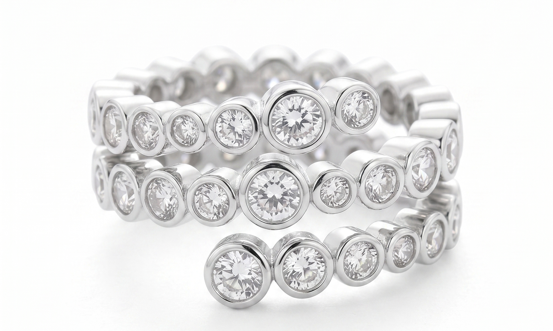 Lueur Bubble Three Layers Cubic Zircon Ring-Silver