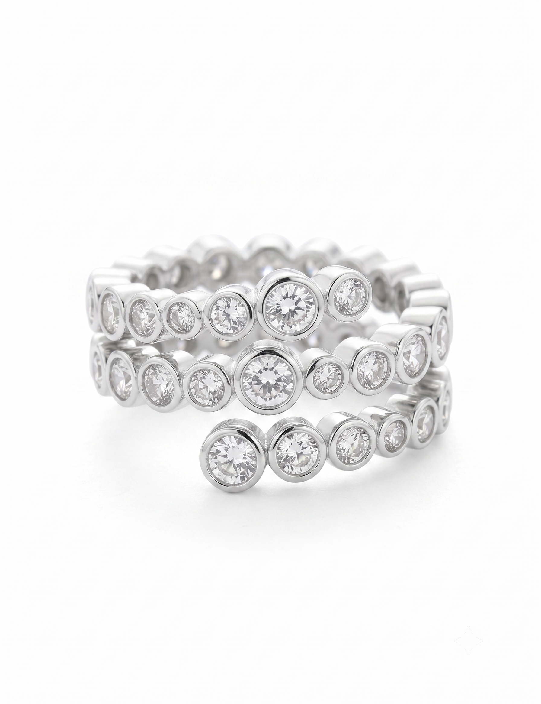 Lueur Bubble Three Layers Cubic Zircon Ring-Silver