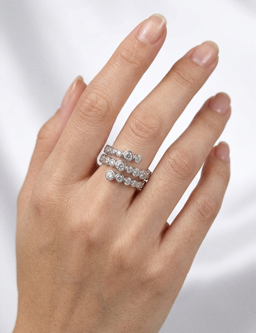 Lueur Bubble Three Layers Cubic Zircon Ring-Silver