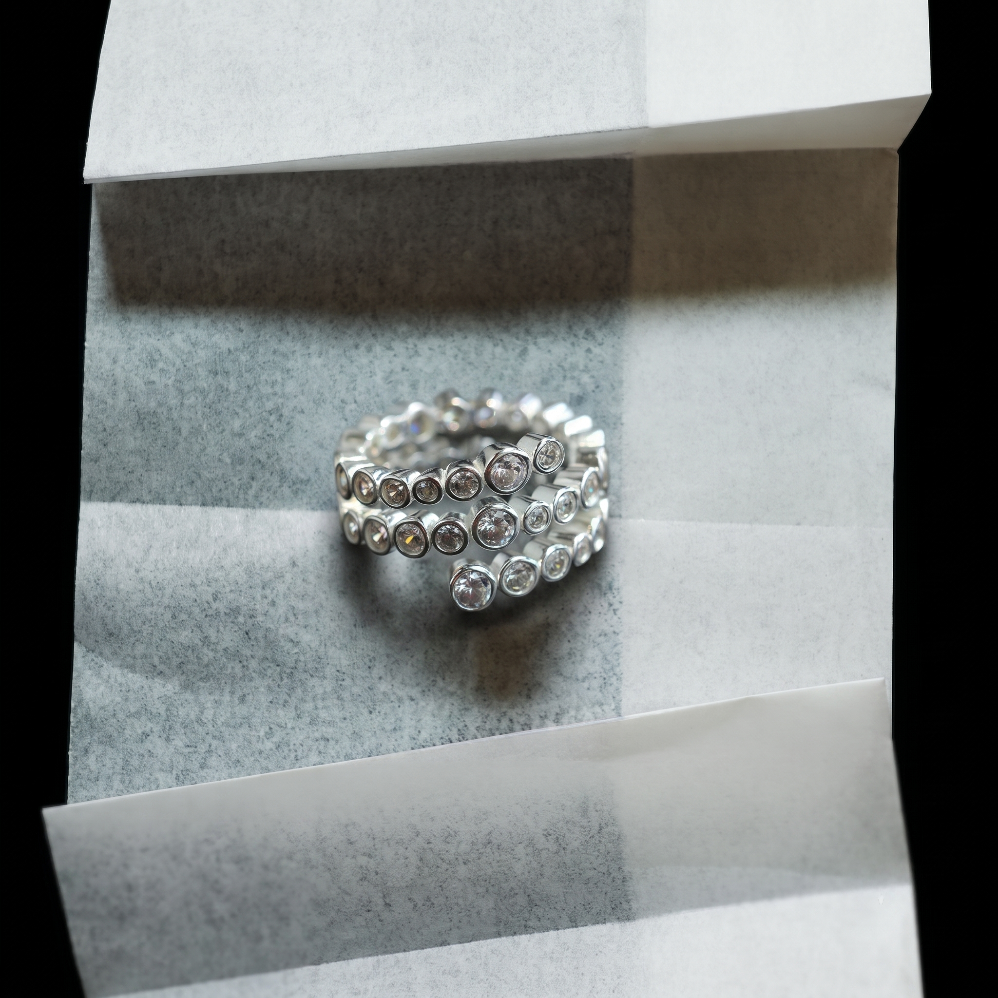 Lueur Bubble Three Layers Cubic Zircon Ring-Silver gembea jewelry