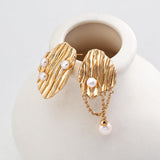 Luxury Irregular 18k Gold Chain Pearl Earrings - Gembea Jewelry
