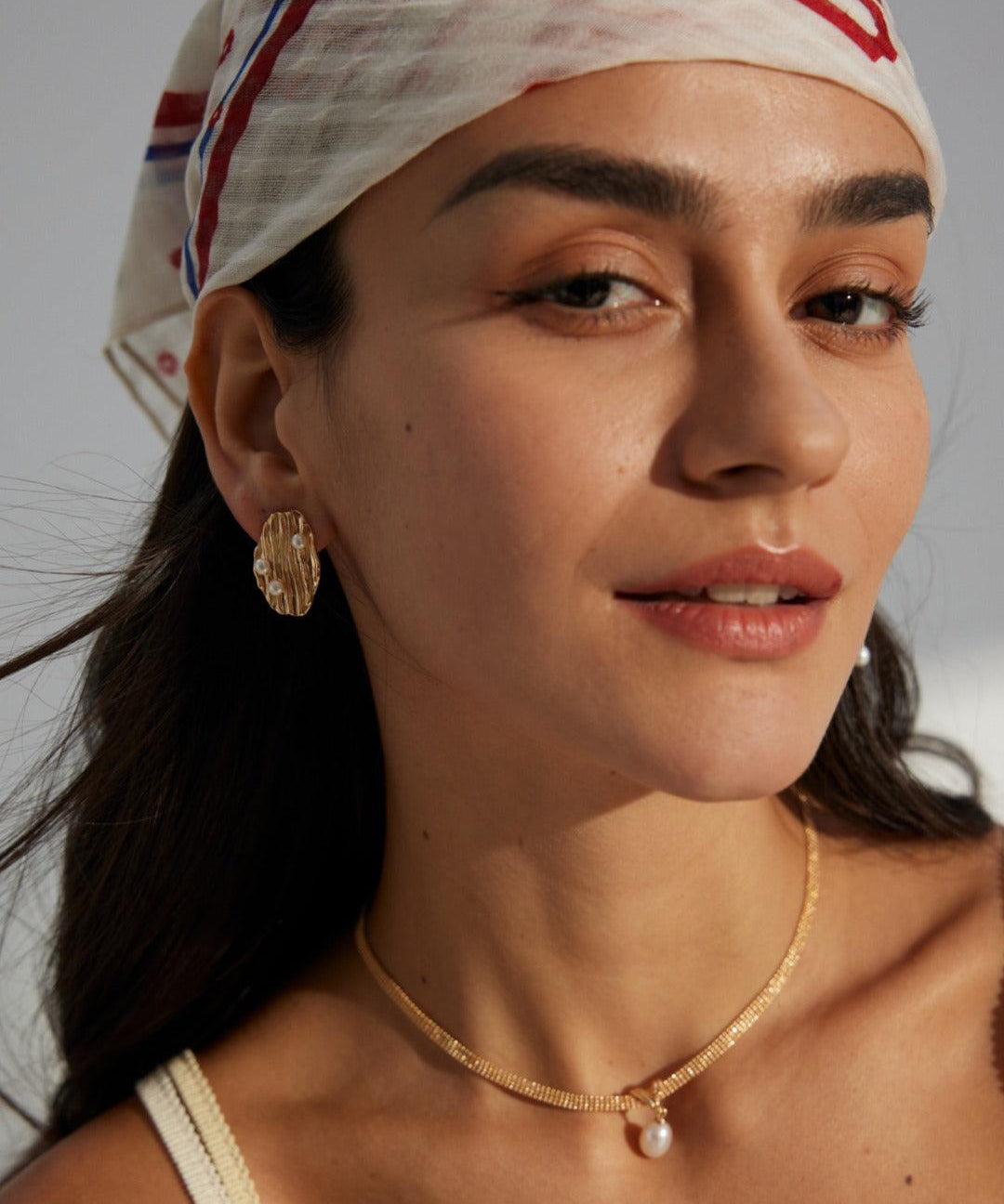 Luxury Irregular 18k Gold Chain Pearl Earrings - Gembea Jewelry