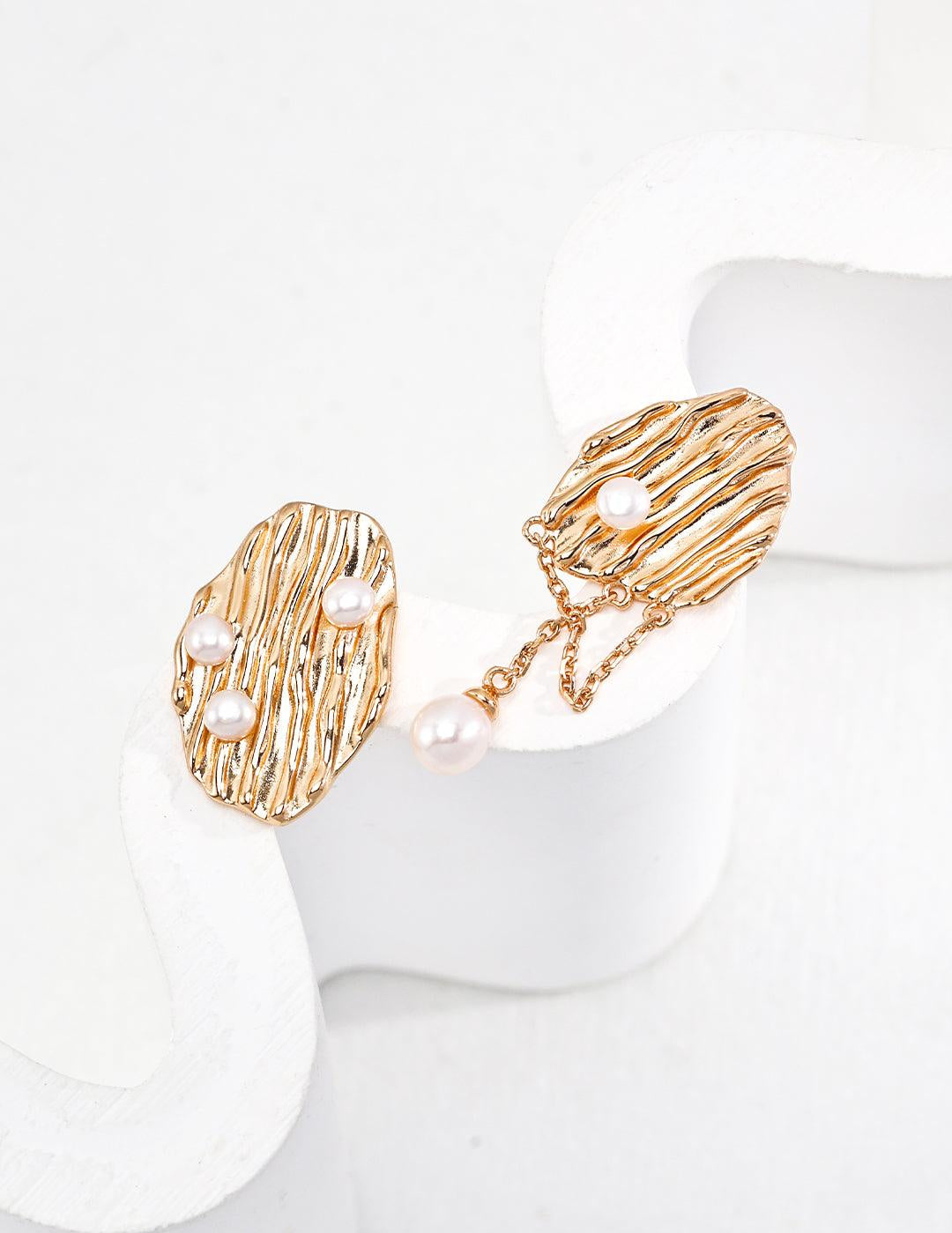 Luxury Irregular 18k Gold Chain Pearl Earrings - Gembea Jewelry