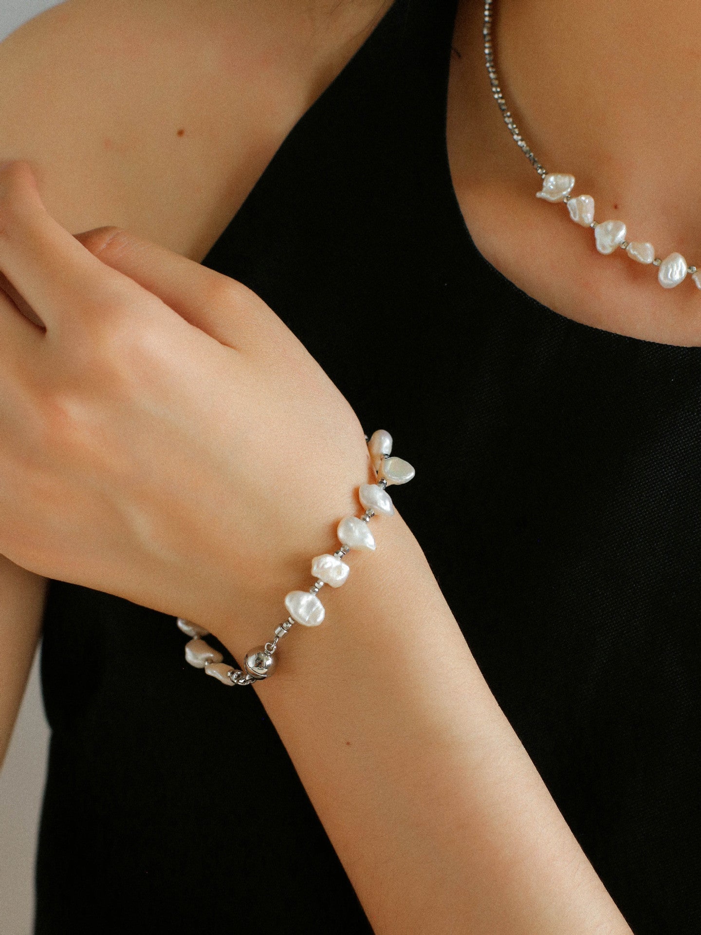 Luxury Shining Silver Baroque Pearl Bracelet GEMBEA JEWELRY