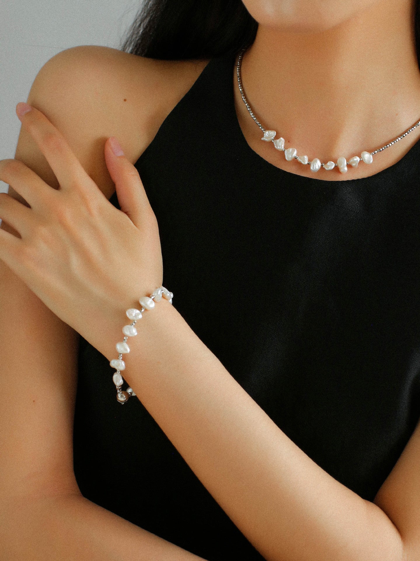 Luxury Shining Silver Baroque Pearl Bracelet GEMBEA JEWELRY