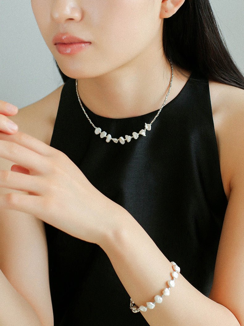 Luxury Shining Silver Baroque Pearl Necklace gembea jewelry