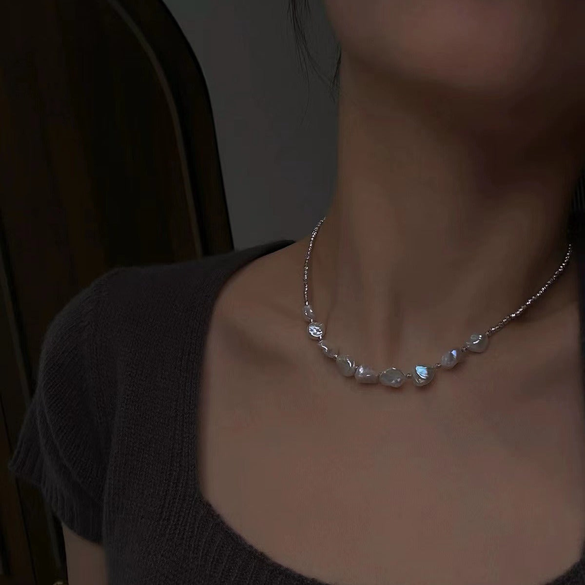 Luxury Shining Silver Baroque Pearl Necklace gembea jewelry