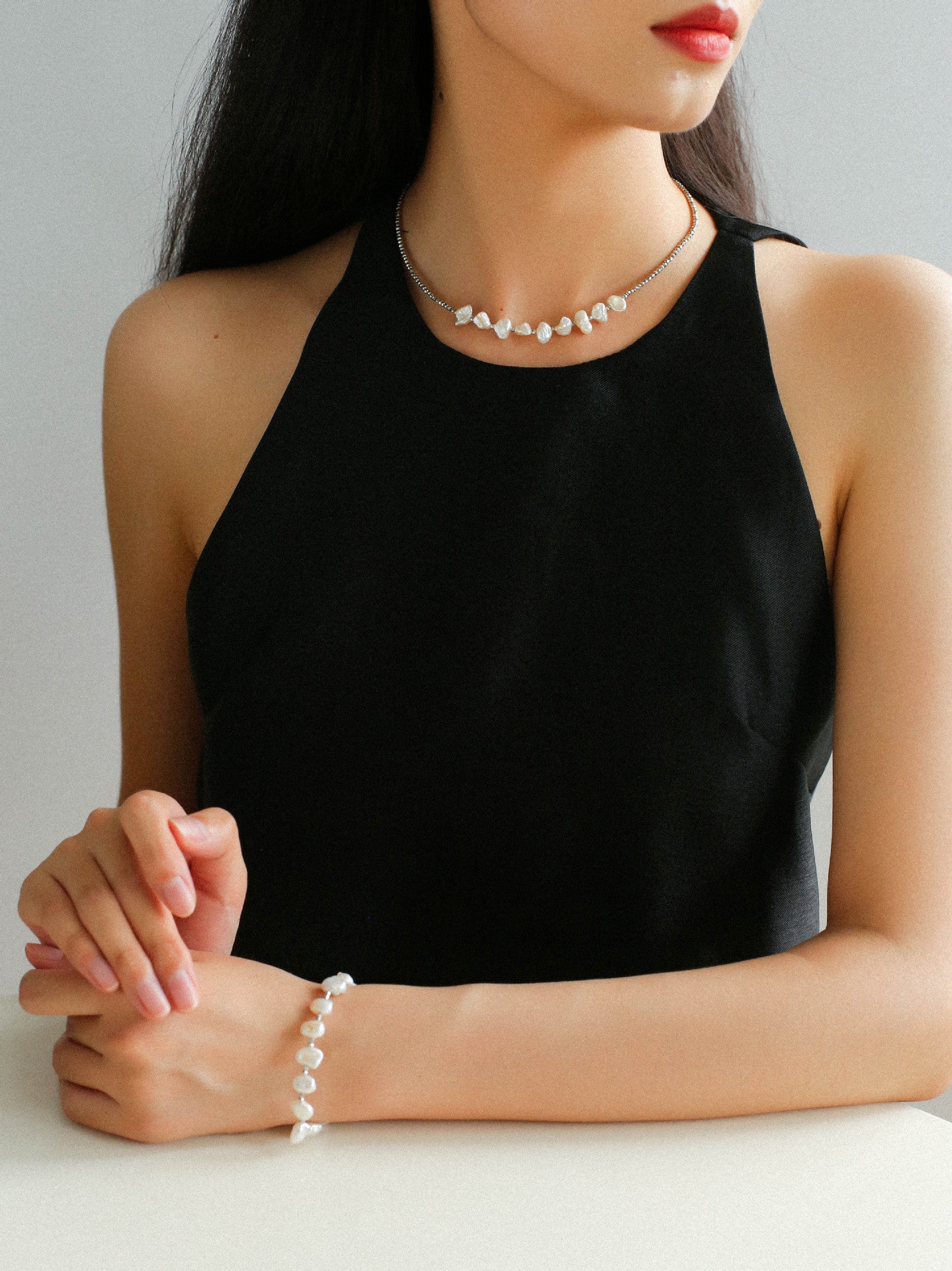 Luxury Shining Silver Baroque Pearl Necklace gembea jewelry