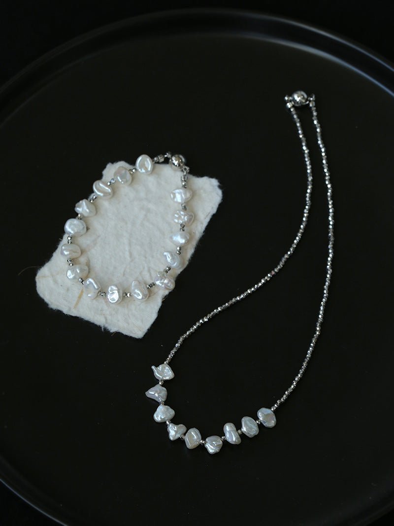 Luxury Shining Silver Baroque Pearl Necklace gembea jewelry