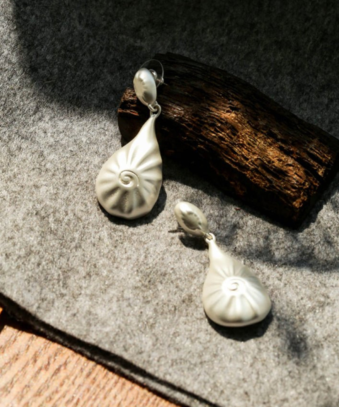 Matte Silver Conch Statement Drop Earrings gembea jewelry