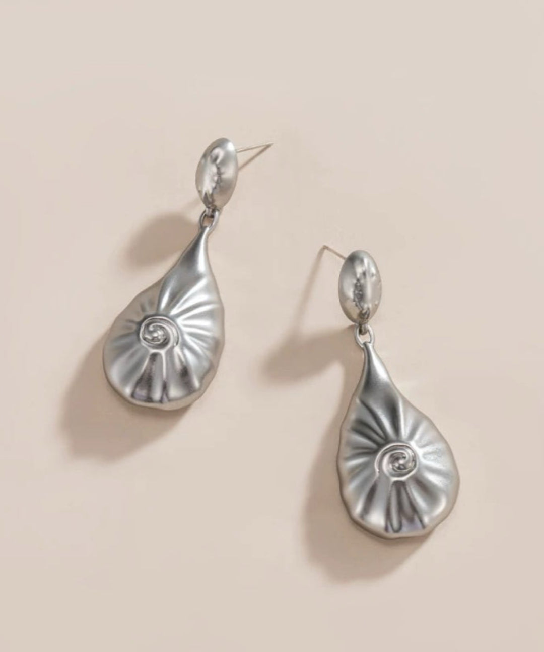 Matte Silver Conch Statement Drop Earrings gembea jewelry15