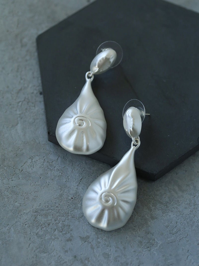 Matte Silver Conch Statement Drop Earrings gembea jewelry