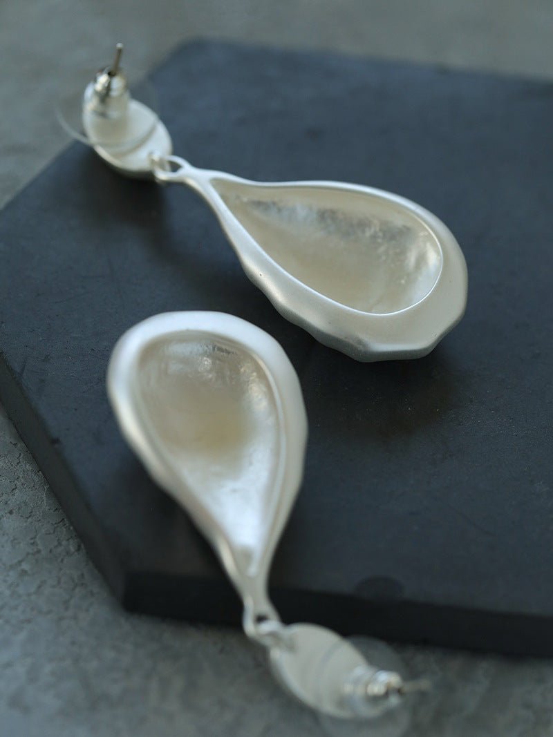 Matte Silver Conch Statement Drop Earrings gembea jewelry