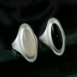 Matte Sterling Silver Grey Black Agate Ring-Gembea Jewelry