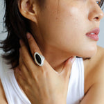 Matte Sterling Silver Grey Black Agate Ring-Gembea Jewelry
