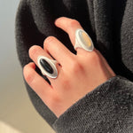 Matte Sterling Silver Grey Black Agate Ring-Gembea Jewelry