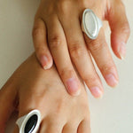 Matte Sterling Silver Grey Black Agate Ring-Gembea Jewelry