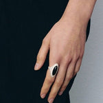Matte Sterling Silver Grey Black Agate Ring-Gembea Jewelry
