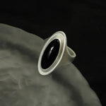 Matte Sterling Silver Grey Black Agate Ring-Gembea Jewelry