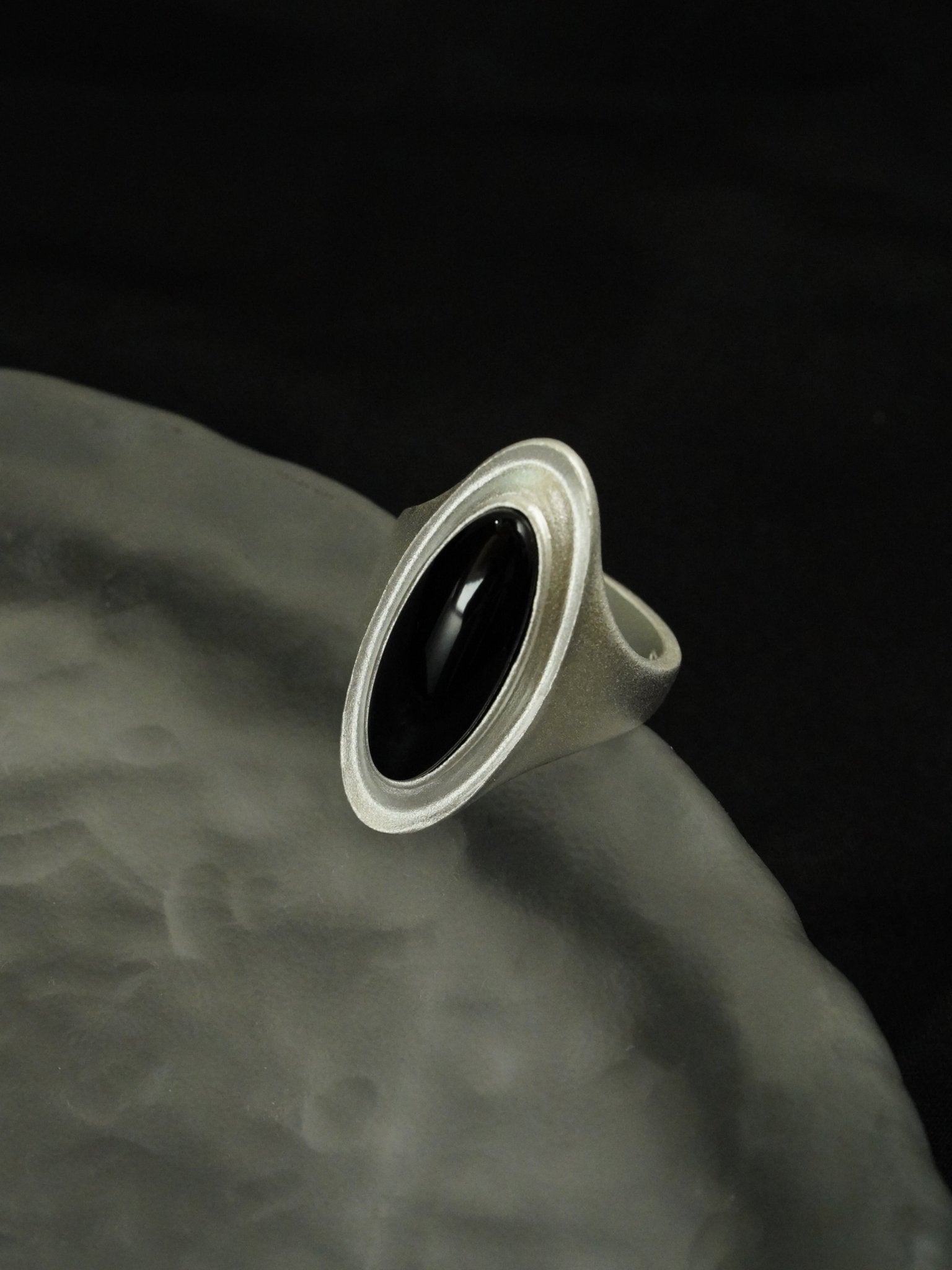 Matte Sterling Silver Grey Black Agate Ring-Gembea Jewelry