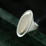 Matte Sterling Silver Grey Black Agate Ring-Gembea Jewelry