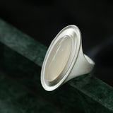 Matte Sterling Silver Grey Black Agate Ring-Gembea Jewelry