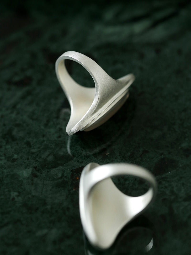 Matte Sterling Silver Grey Black Agate Ring-Gembea Jewelry