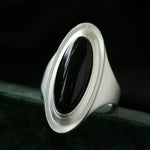 Matte Sterling Silver Grey Black Agate Ring-Gembea Jewelry