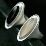Matte Sterling Silver Grey Black Agate Ring-Gembea Jewelry