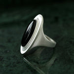 Matte Sterling Silver Grey Black Agate Ring-Gembea Jewelry