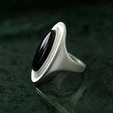 Matte Sterling Silver Grey Black Agate Ring-Gembea Jewelry