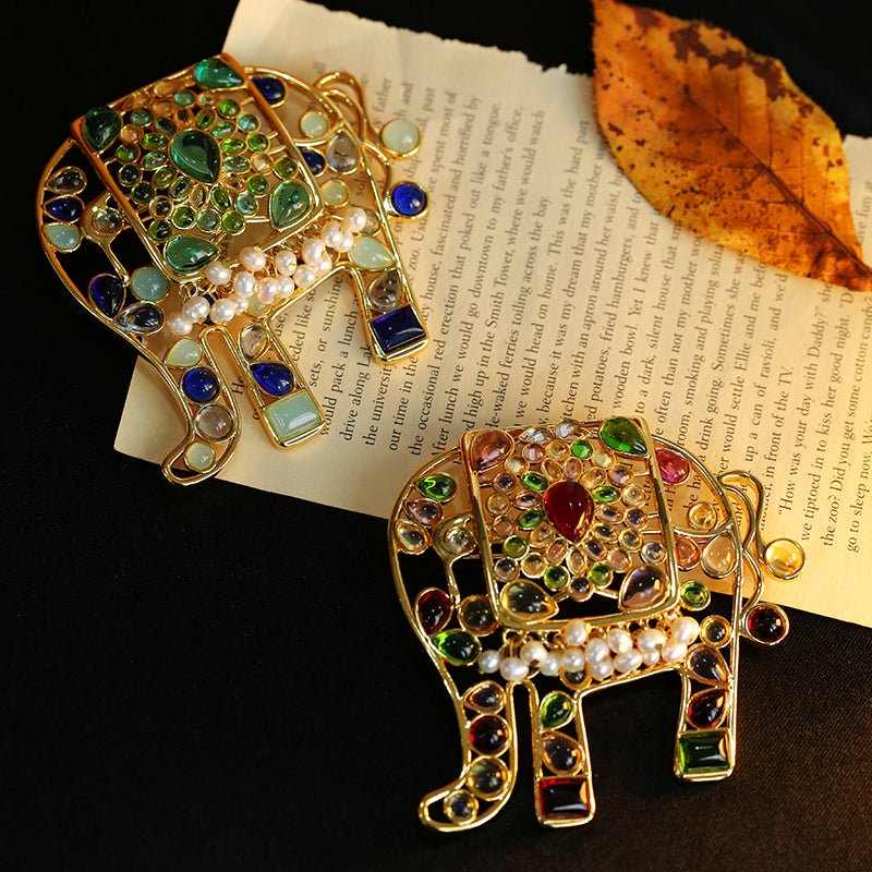 Medieval Colored Glazed Elephant Brooch