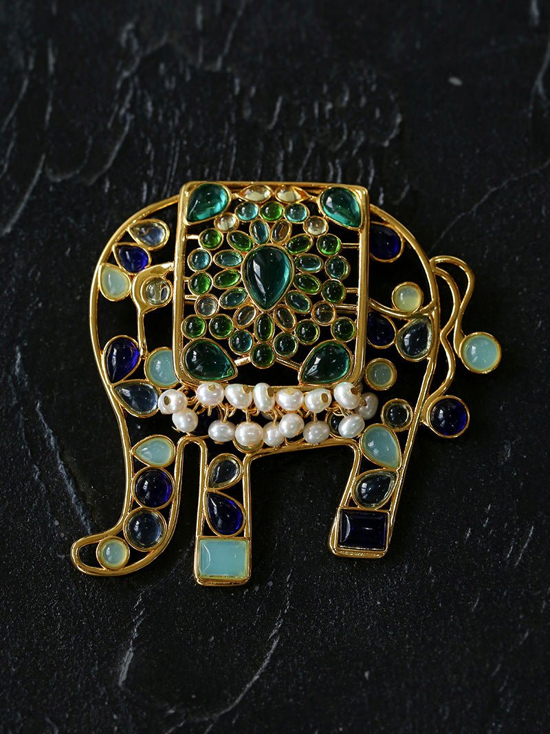 Medieval Colored Glazed Elephant Brooch