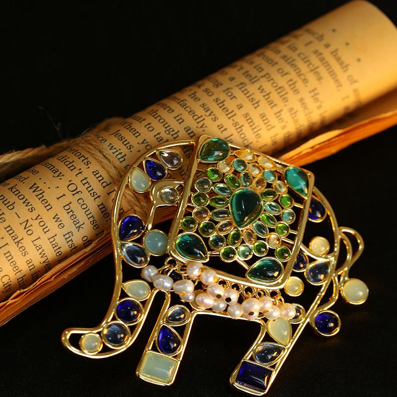 Medieval Colored Glazed Elephant Brooch